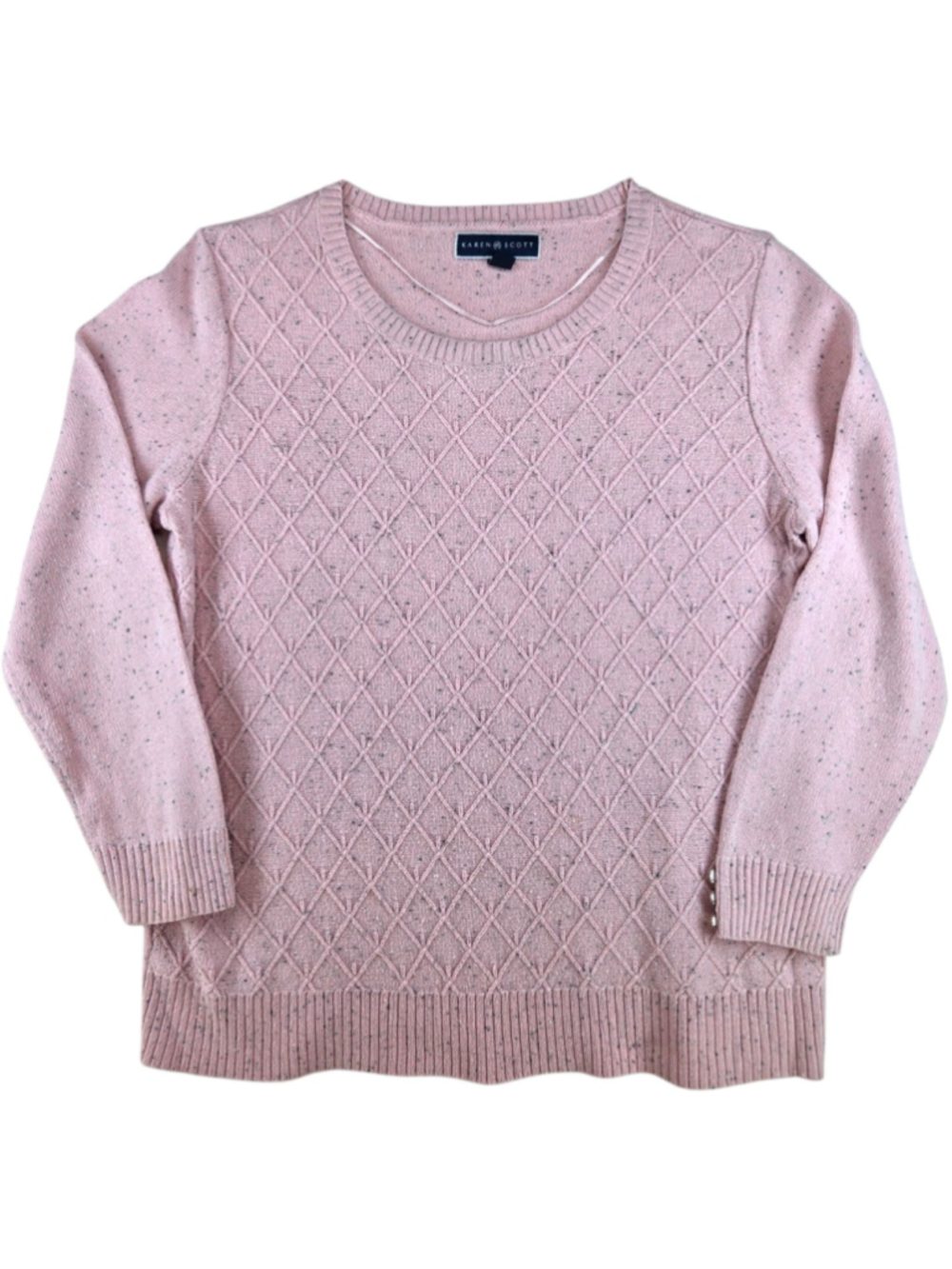 Karen Scott Pink Diamond Cable Knit Pullover Sweater Size L